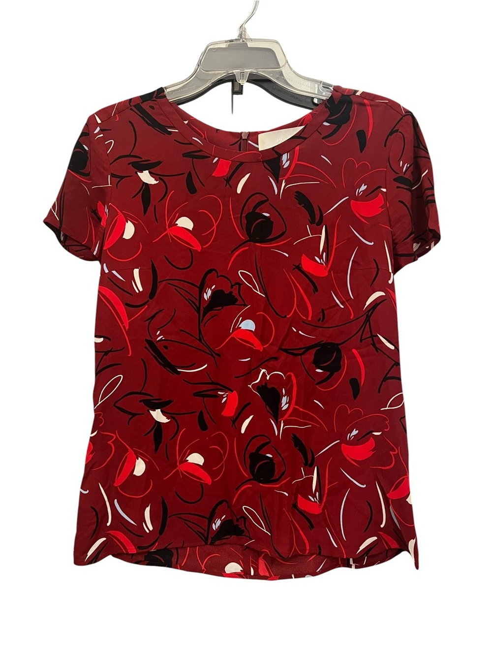 Hugo Boss Red Floral Print Short Sleeve Blouse size 4 EUC